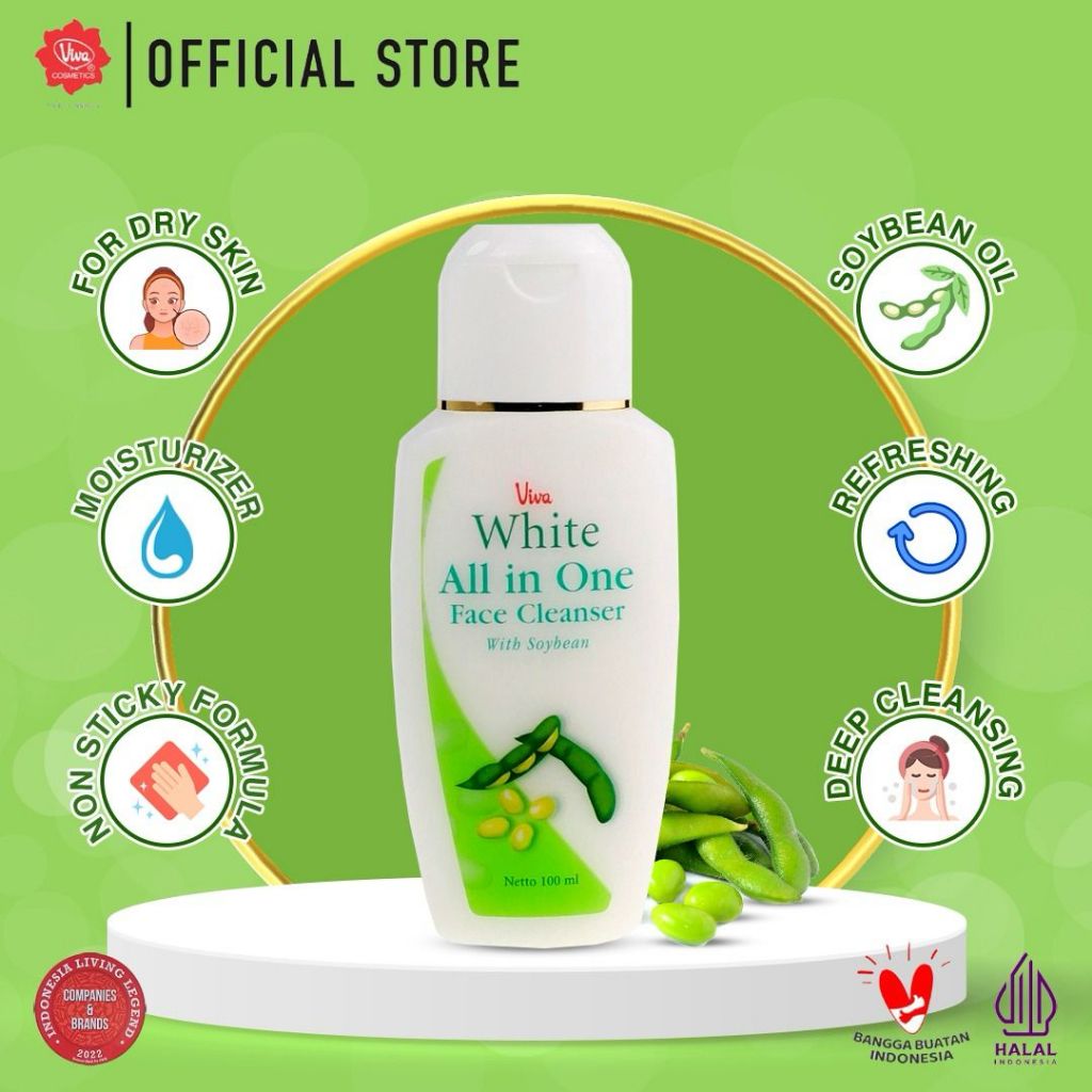 Viva White Face Cleanser All In One With Soybean (UNTUK KULIT KERING)