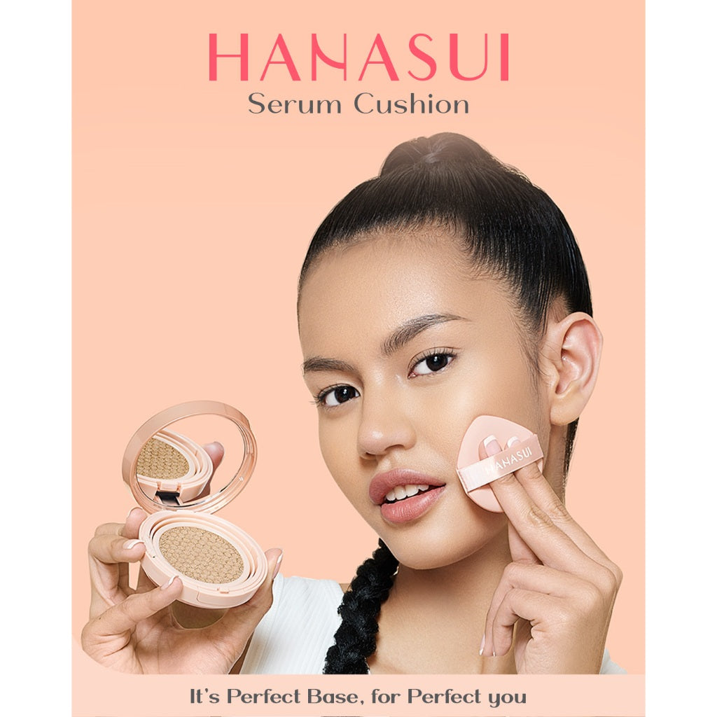 Hanasui Serum Cushion - Flawless Natural Dewy Finish UVA & UVB Protection Perfect Coverage Menyamarkan Pori-Pori Garis Halus Noda Wajah
