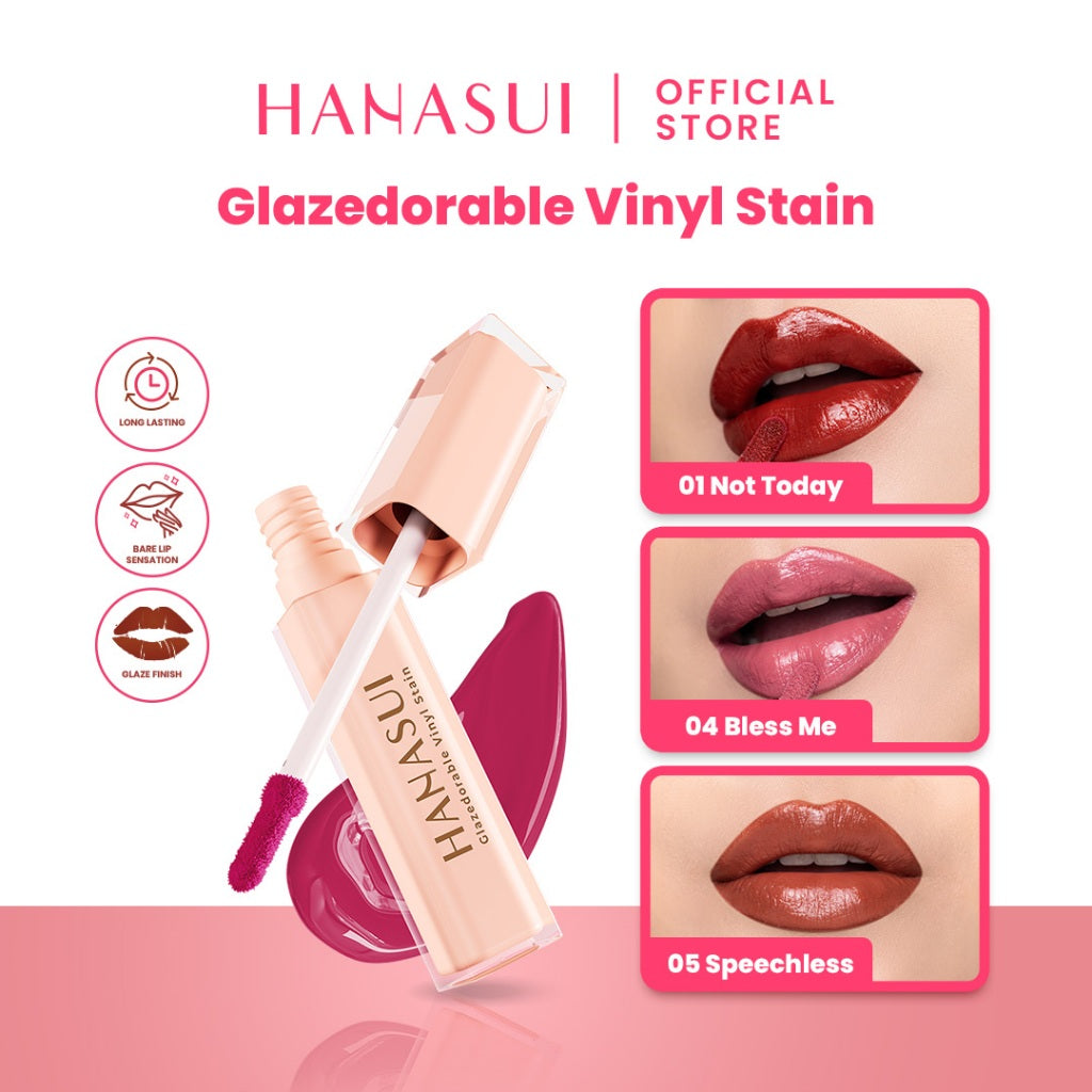 Hanasui Glazedorable Vinyl Stain - Plumpy Glazed Lips Vibrant Colour Technology Hydrating Moisturizing Melembabkan Tahan Lama