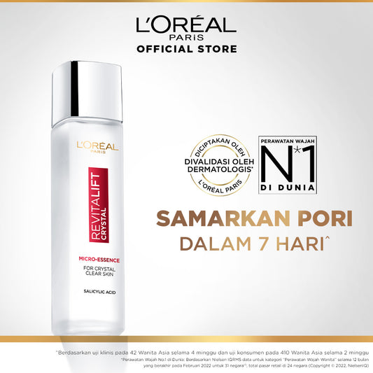 L'Oreal Paris Revitalift Crystal Micro-Essence Serum Water Skincare 130ML - Mencerahkan da Mengencangkan Kulit  Kulit kusam, Garis halus, Kerutan wajah, skin barrier   Anti aging skincare, brightening serum, anti aging serum