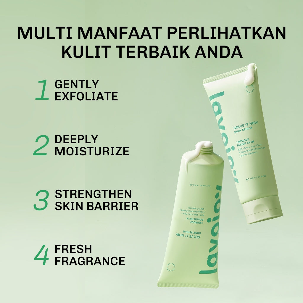 Lavojoy Solve It Now Body Serum | Body Lotion Untuk Melembabkan Kulit Sensitif,  Merawat Kulit Berjerawat, Menghaluskan Tekstur Kulit Kasar Dan Anti Jerawat | Mengandung Amino Acid, AHA, BHA Dan Zinc PCA