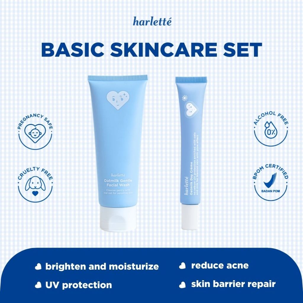 [2 PCS BUNDLING FACIAL WASH] Harlette Oatmilk Gentle Facial Wash 100 g + Day Creme 25 g
