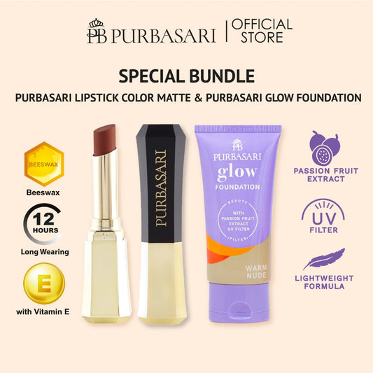 [isi 2pcs] Purbasari Lipstick Color Matte & Purbasari Glow Foundation / Makeup Simple Package / Set Kecantikan