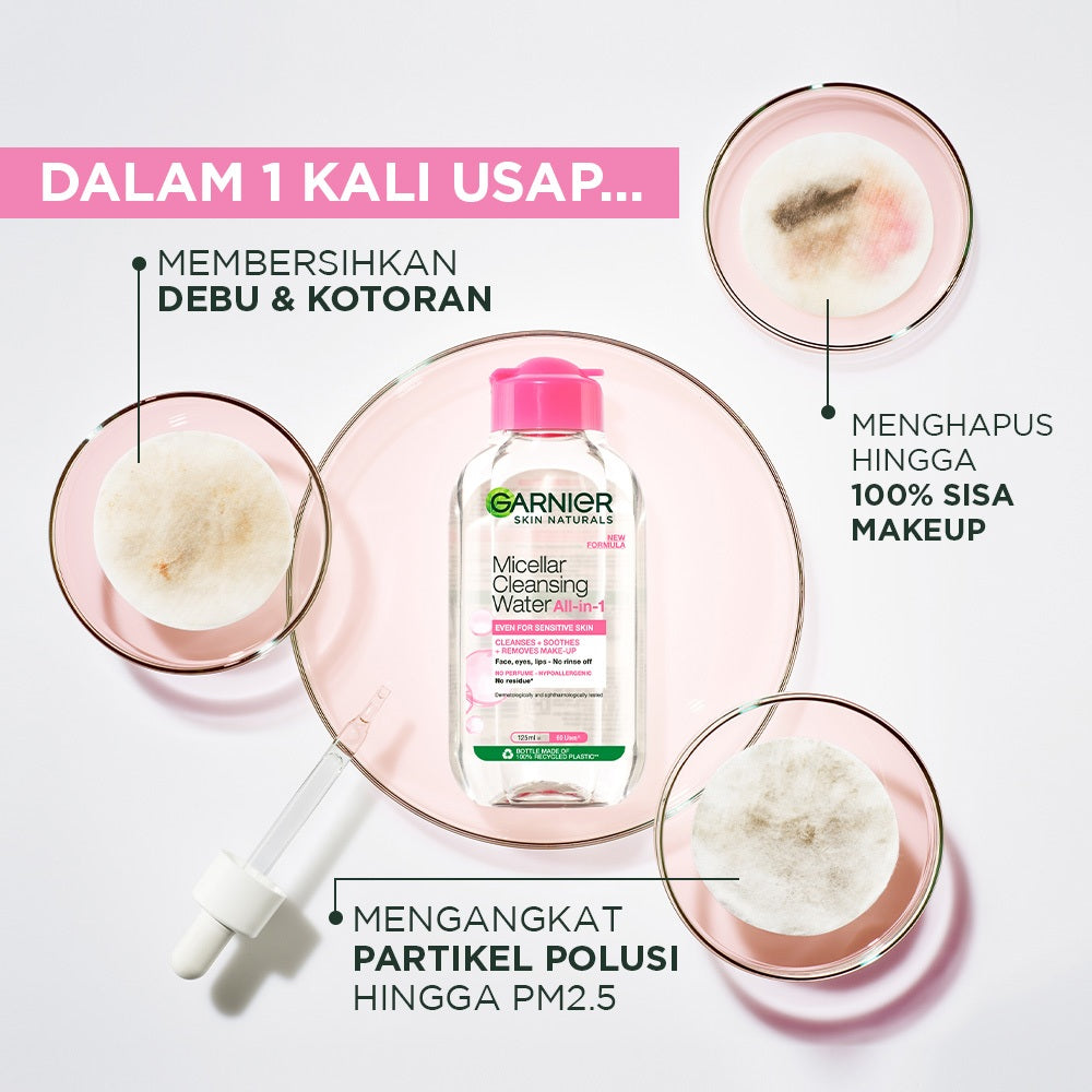 GARNIER Micellar Water Pink Skin Care 400ml Skincare Cleansing - Pembersih Wajah & Make up untuk Kulit Sensitif Micellar Cleansing Water