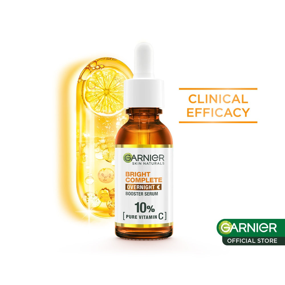 GARNIER Serum Bright Complete Overnight PURE VITAMIN C Serum 15ml 30ml - Skincare Mencerahkan Wajah Vitamin C Cocok untuk semua jenis kulit Serum Malam