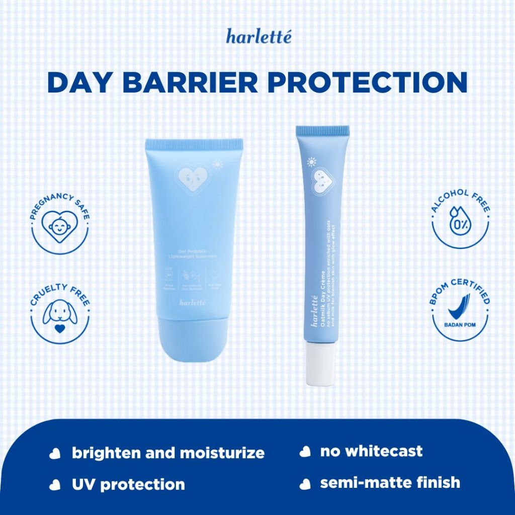 [2 PCS BUNDLING SUNSCREEN] Harlette Oat Probiotic Lightweight Sunscreen 40 g + Oatmilk Day Creme 25 g