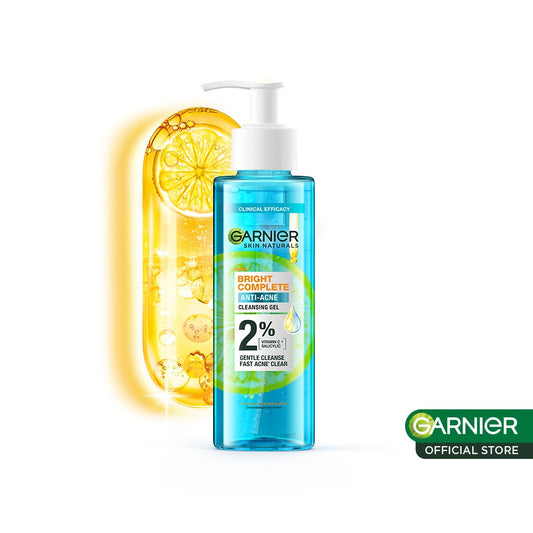 Garnier Bright Complete Anti Acne Gel Wash 120ml (2 % Vitamin C + Salicylic)  - Skincare Sabun Wajah Gel Brightening & Lawan Jerawat