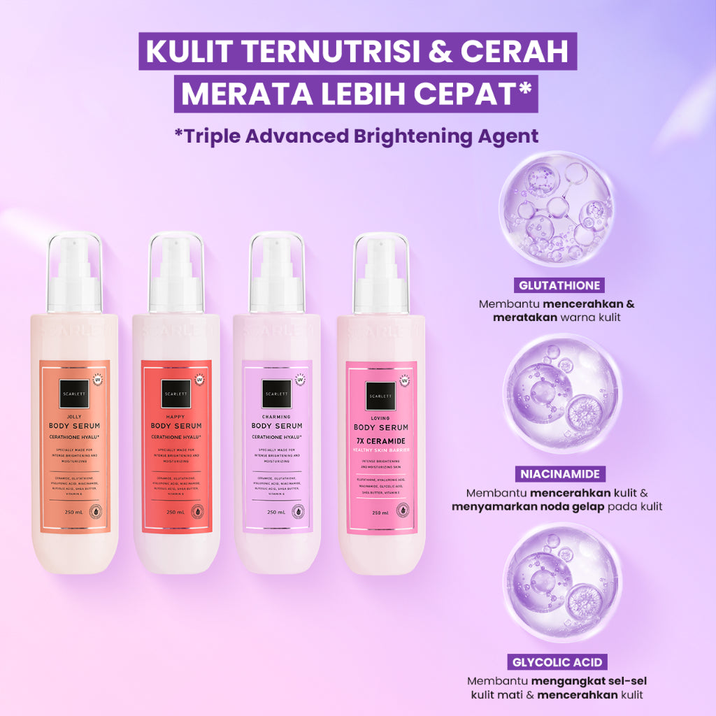 SCARLETT 4in1 Bodycare Daily Routine Body Scrub + Shower Scrub + Body Serum + Body Lotion Paket Sehari-hari Mencerahkan Kulit | Intense Mencerahkan Kulit Wangi Tahan Lama