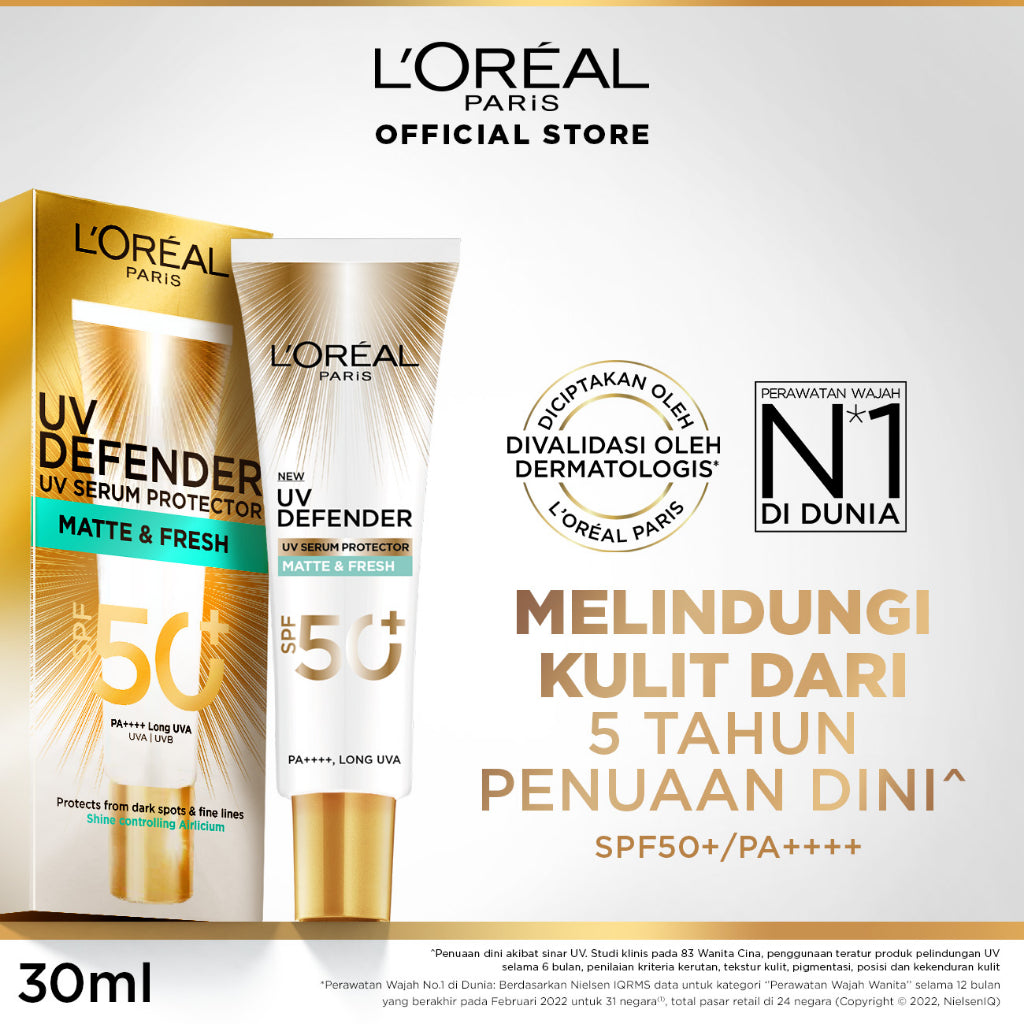 L'Oreal Paris UV Defender SPF 50+ PA++++ 30ml - Long UVA Skincare L'Oreal Untuk Melindungi Kulit Dari Tanda Penuaan Oleh Sinar UV