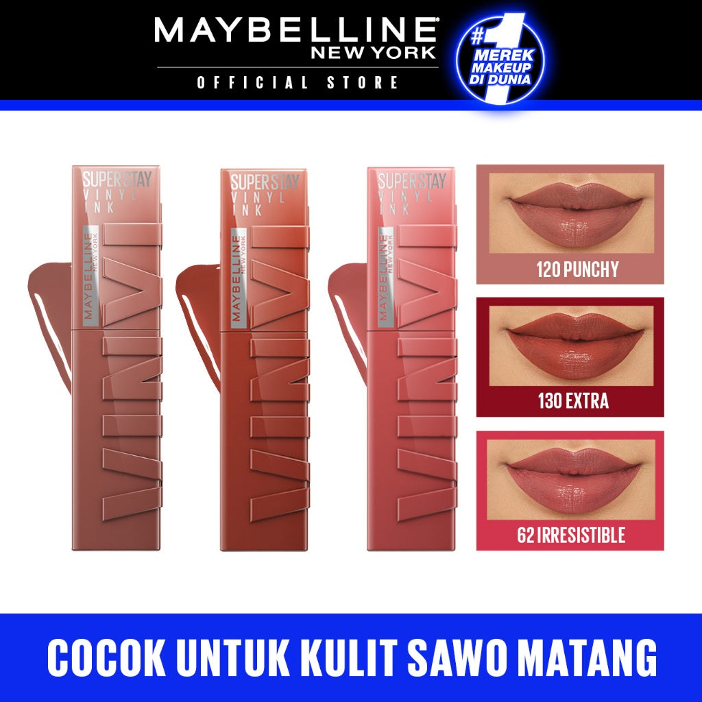 MAYBELLINE OFFICIAL LIP KIT Superstay Vinyl Ink 3 pcs - Shiny Pigmented Liquid Lipstik Lipstick Make Up Lipcream Longlasting Waterproof Viral Tahan Lama 16 jam
