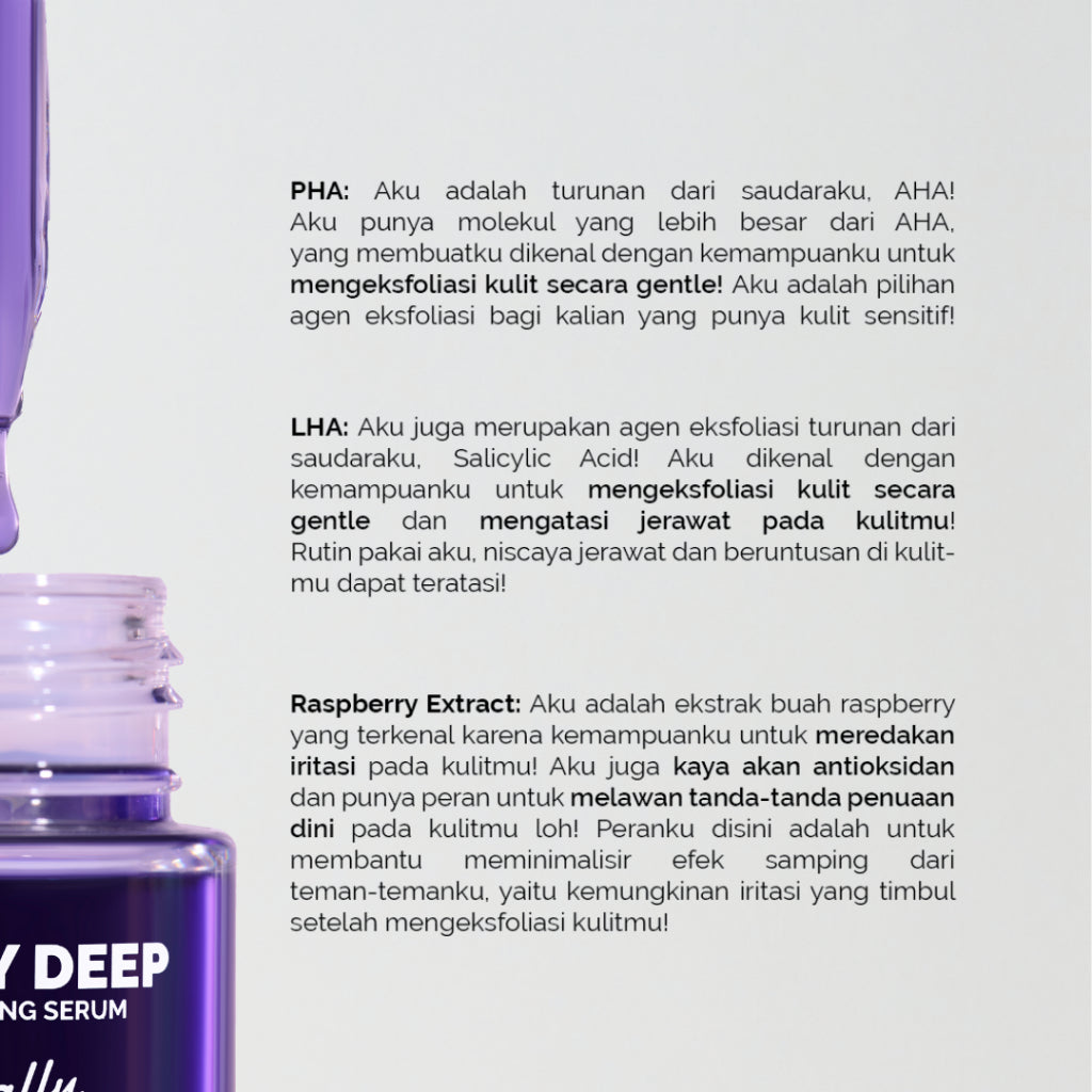 Finally Found You! BERRY DEEP Exfoliating Serum 20ml - Serum Exfoliasi Wajah dengan AHA BHA PHA LHA untuk Menghaluskan, Mencerahkan dan Mengangkat Sel Kulit Mati