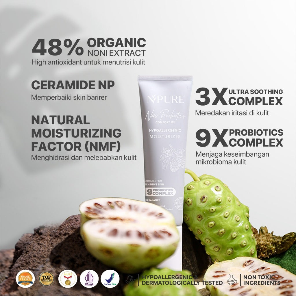 NPURE Moisturizer Noni / Comfort Me / Moisturizer Kulit Sensitif / Pelembap Ringan Hypoallergenic / ph Balance / Semua Jenis Kulit / Eczema