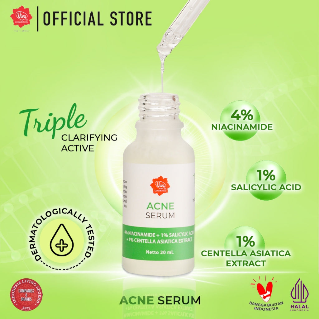 Viva Acne Serum (ANTI JERAWAT) with 4% Niacinamide, 1% Salicylic Acid, & 1 % Centella Asiatica - 20 ml