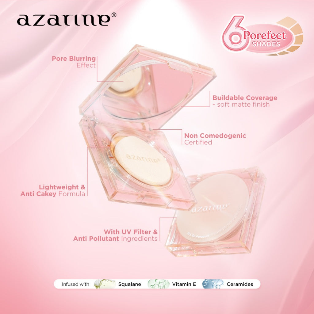 Azarine It's So Porefect! Powder Foundation [8 gr] Bedak Padat Two Way Cake Buildable Coverage with Instant Pore Blurring Effect TWC
