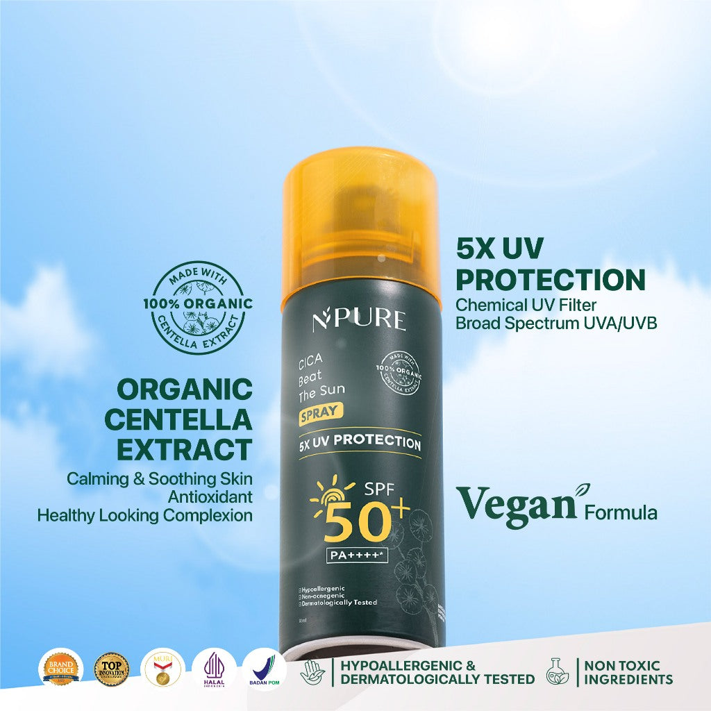 DUO SPRAY - NPURE  Centella Asiatica Power Setter - Setting Spray + Cica Beat The Sun Spray/ Sunscreen Spray / Setting Oil control & Barrier Protection / Setting Spray cocok untuk kulit berjerawat & sensitif / spray makeup tahan lama