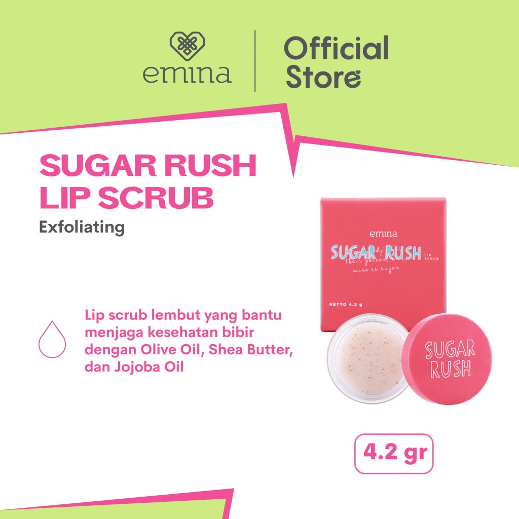 Emina Sugar Rush Lip Scrub 4.2 g - Scrub Eksfoliasi Bibir Melembabkan