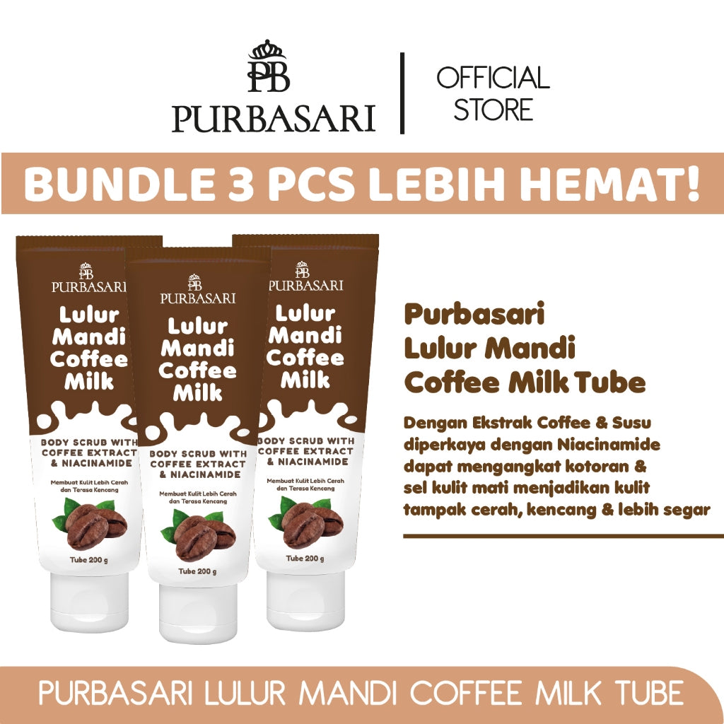 Purbasari Lulur Mandi Coffee Milk Tube 200gr - Kulit Kering Scrub Tubuh Melembutkan