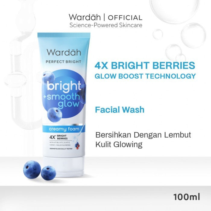 WARDAH Perfect Bright Creamy Foam Brightening Smooth Glowing Facial Wash untuk Semua Jenis Kulit Terutama Kulit Kering Membersihkan dengan Lembut Cerah Sehat Glowing Lebih Kenyal Halus Skincare