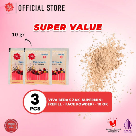 [Super Value !!!] Viva Bedak Zak Supermini Natural (Refill - Face Powder) -  Isi 3 Pcs
