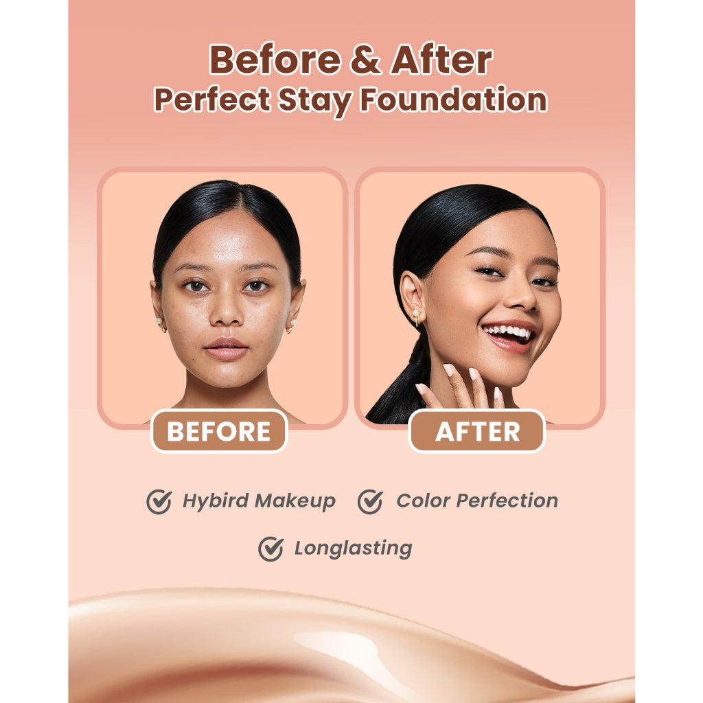 Hanasui Perfect Stay Foundation - Foundation Natural Matte Finish Menyamarkan Pori Pori Oil Control Tahan Lama