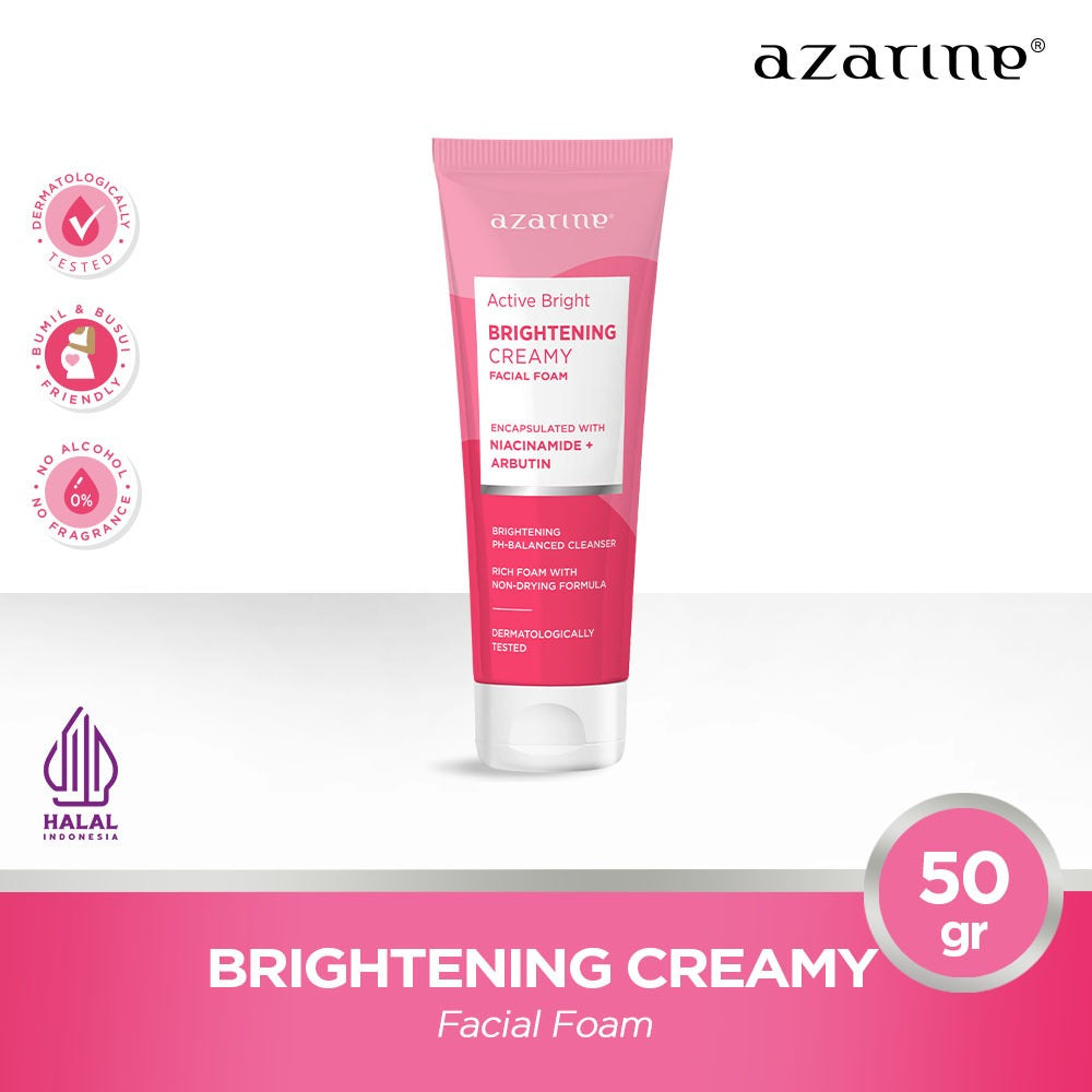 Azarine Active Bright - Brightening Creamy Facial Foam 50gr Sabun Cuci Muka Mencerahkan dan Menghidrasi Kulit