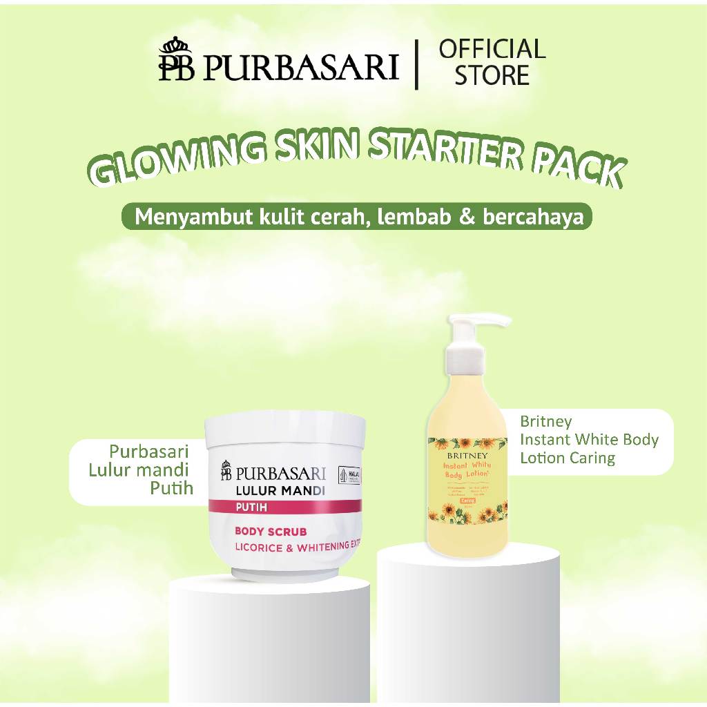 [ISI 2PCS] Purbasari Lulur Mandi Putih 200g + Britney Instant White Body Lotion 300g- Double Mencerahkan Kulit Maksimal