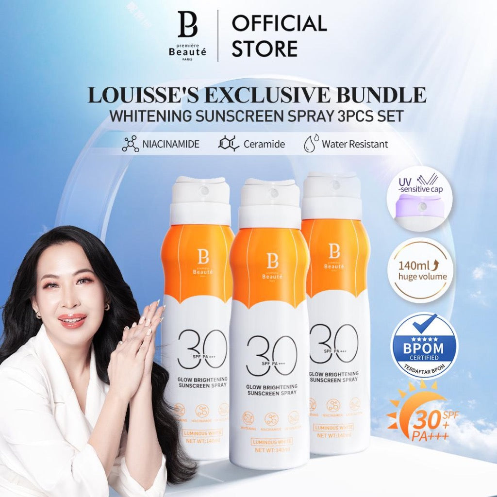 [Louisse's Bundle] PREMIERE BEAUTE Sunscreen Spray 140ml*3 Luminous White Glow Brightening SPF 30 PA+++ Instant Brightening Premiere Beaute BPOM