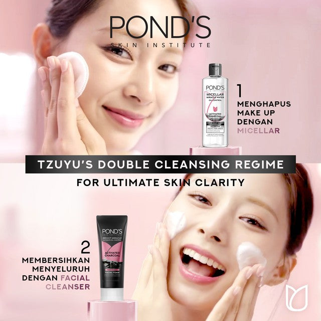 POND'S Micellar Water untuk Kulit Berjerawat dan Berminyak, Vitamin & Charcoal 100 ml
