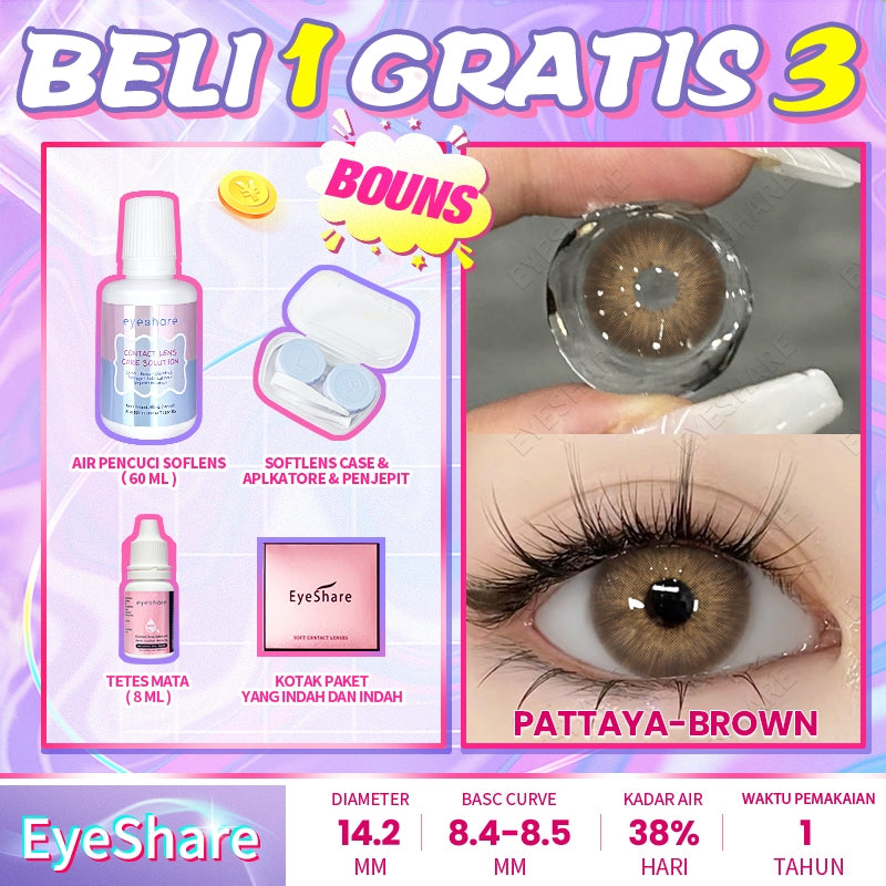 Eyeshare COD 4 Item Paket kombinasi (1Pasang Softlens+60ml solusi+8ml tetes mata+kotak cermin)