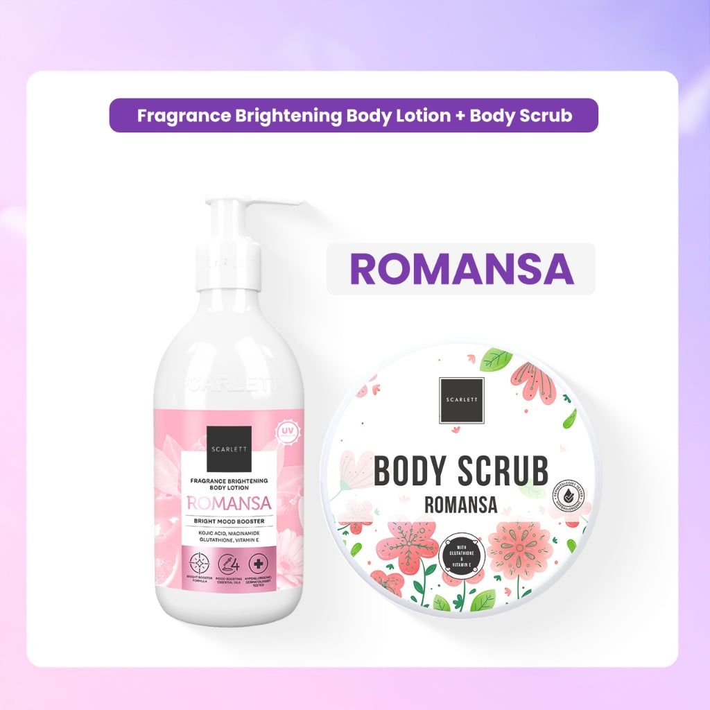 Scarlett Whitening Bundle Body Lotion + Body Scrub ( Jolly, Romansa, Charming, Happy )