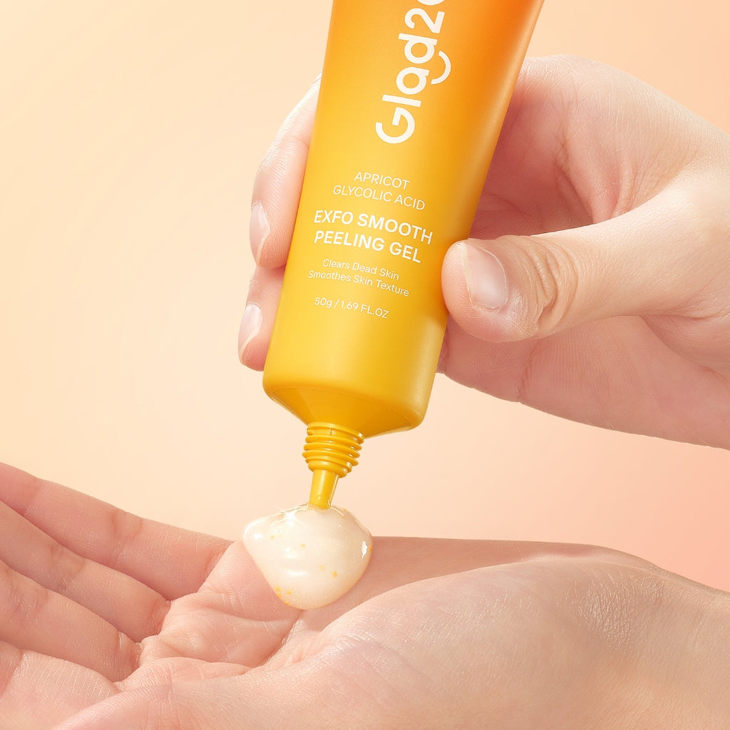 Glad2Glow peeling gel Apricot Glycolic Acid Exfo Smooth Eksfoliasi peeling produk yang mampu mengangkat sel kulit mati  Komedo Kotoran Scrub Wajah Extract g2glow official store