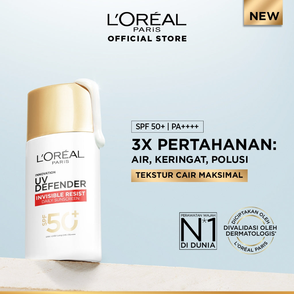 L'Oreal Paris UV Defender Serum Protector Sunscreen SPF 50+ / PA ++++ Skin Care - 50ml (Untuk Mencegah Kulit Tampak Tua 5 Tahun & Melembapkan)