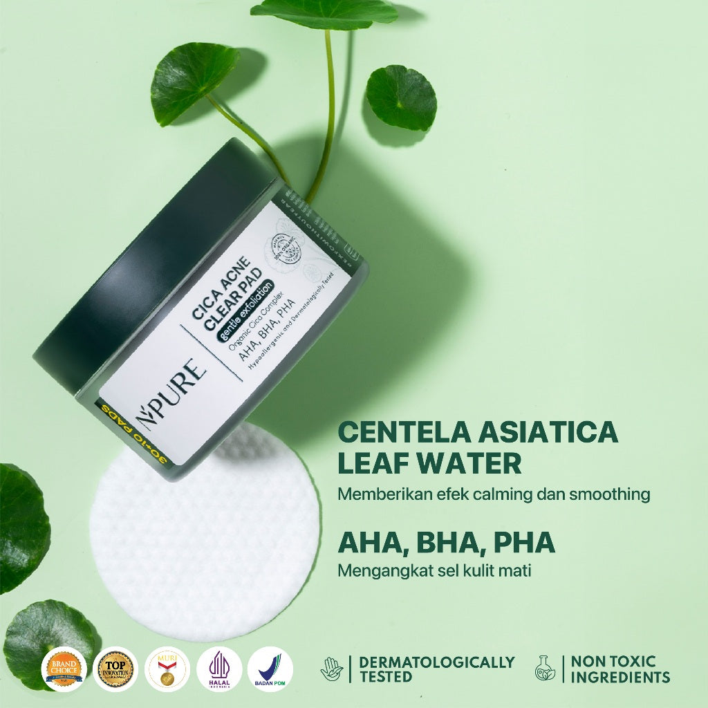 NPURE ACNE CARE - NPURE Bundling Toner CICA 150ml + CLear Pad / Hydrating Toner / Acne Face Toner / Perawatan Kulit Berjerawat/ Acne Exfoliating Pad (40 pads) Acid Extract Glycolic Pha Wajah Bruntusan