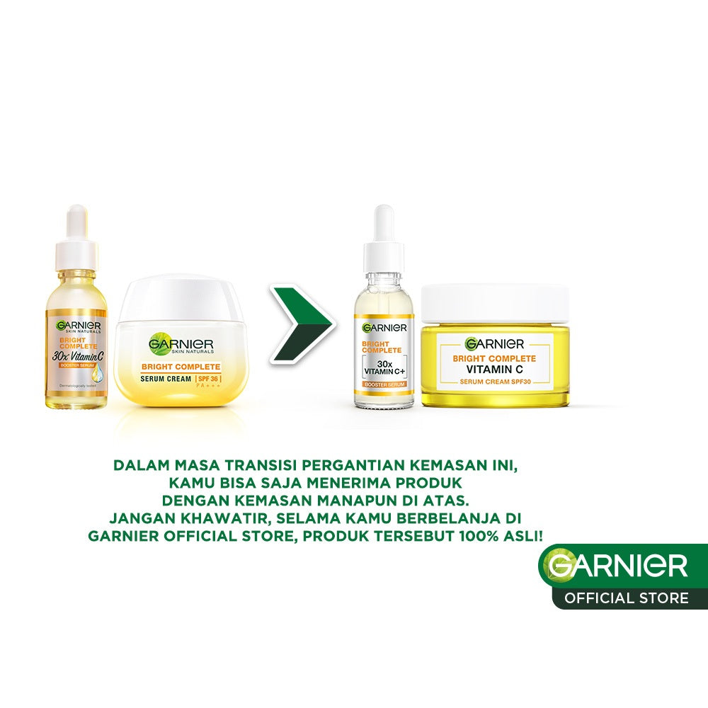 GARNIER Paket Skincare 1 Set Lengkap Vitamin C Brightening Daily Set Serum & Day Cream| Day Cream 50 ml + Serum 30 ml tone up mencerahkan moisturizer pelembab