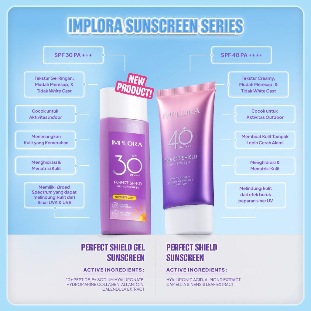 Implora Perfect Shield Sunscreen | Sunblock Wajah | Hyaluronic Acid Extract