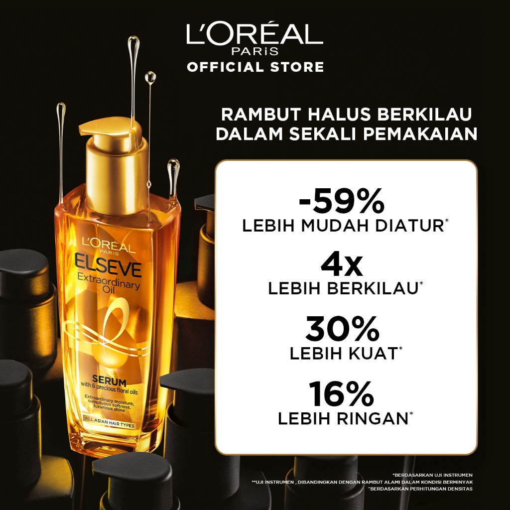 L'Oreal Paris Elseve Extraordinary Oil Gold Hair Treatment Serum 30ml -  Rambut Halus Berkilau dalam Satu Pemakaian - dari Bunga Istimewa Omega 3 - Perawatan Rambut Vitamin Rambut 30ml   Hair oil