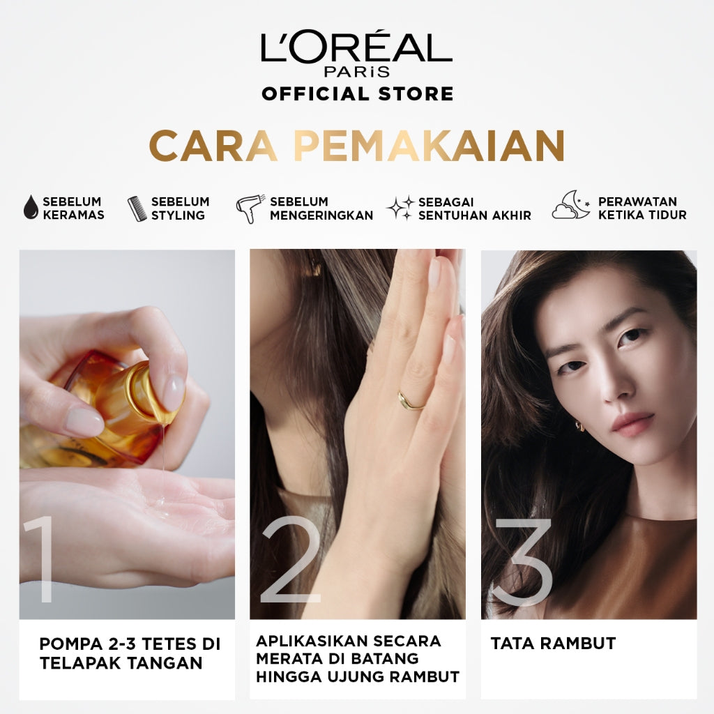 L'Oreal Paris Elseve Extraordinary Oil Gold Hair Treatment Serum 30ml -  Rambut Halus Berkilau dalam Satu Pemakaian - dari Bunga Istimewa Omega 3 - Perawatan Rambut Vitamin Rambut 30ml   Hair oil
