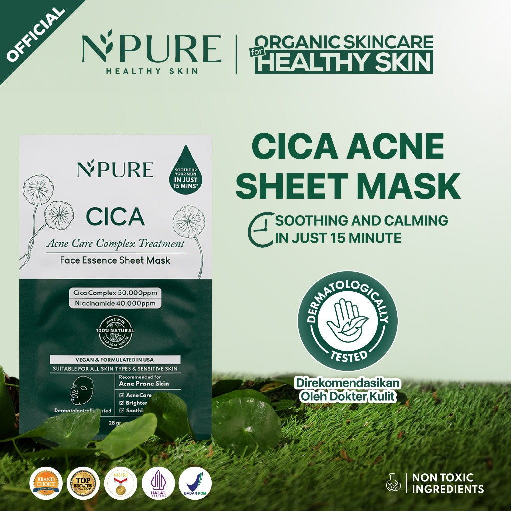 NPURE Sheet Mask Cica / Anti Acne Sheet Mask / Masker Wajah Anti Jerawat