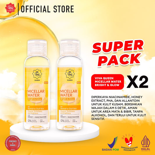 [Super Pack !!!] Viva Queen Micellar Water Bright & Glow with NIACINAMIDE & Honey, Alcohol Free, Perfume Free - Isi 2 Pcs