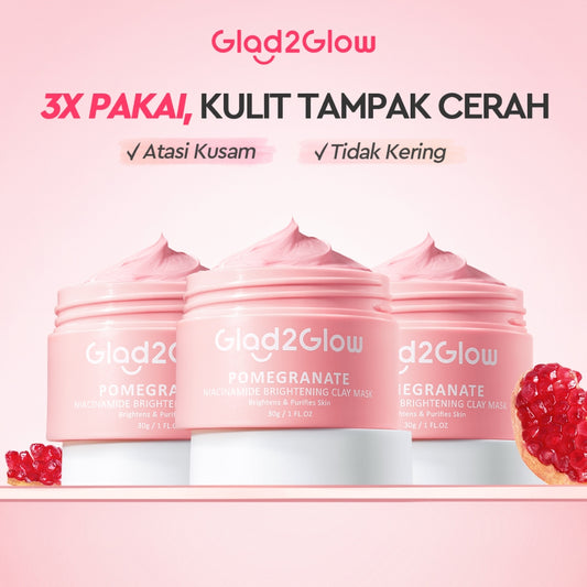 Glad2Glow Pomegranate Niacinamide Brightening Clay Mask Masker Wajah Masker Pencerah Mud Mask Masker Niacinamide  Masker Merah Muda Pink Masker Komedo Masker Glad2Glow Clay Mask Masker G2G Clay Masker Gel Mask Sheetmask Skincare Bpom G2Glow Official Store