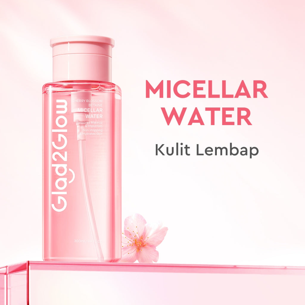 [READY STOCK] Glad2Glow Cherry Blossom Micellar Water 300ml Untuk Semua Kulit Lembut cleansing oil Penghapus Makeup Waterproof Hapus Riasan Tahan Air dengan Centella dan Tanpa Iritasi untuk Kulit Sensitif dan Berjerawat g2glow official store