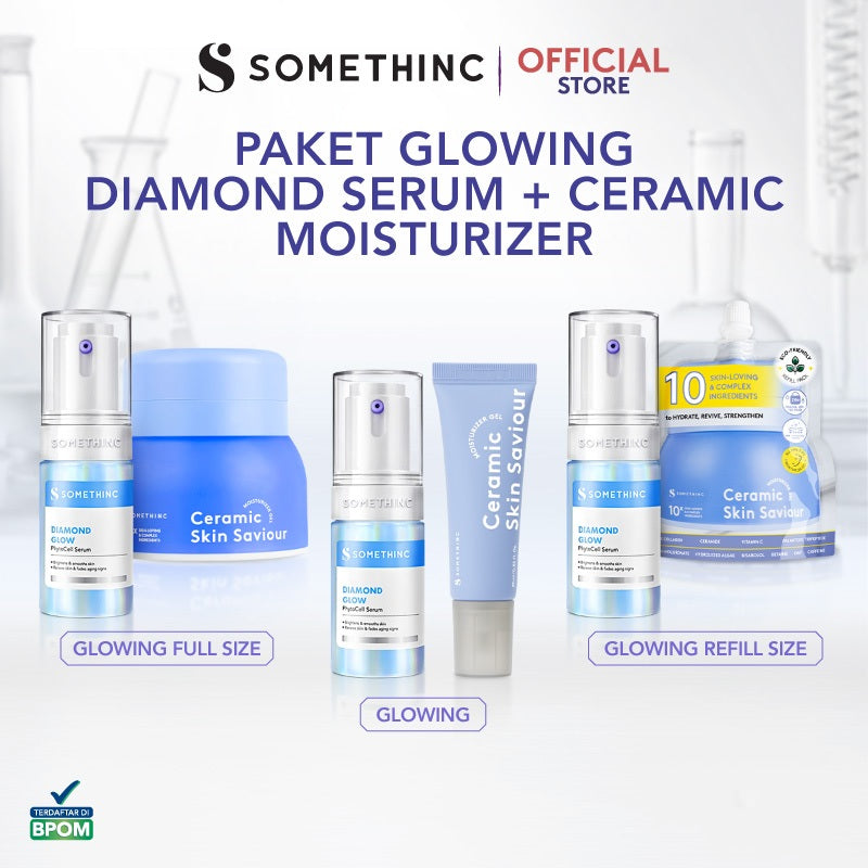 [PAKET GLOWING] SOMETHINC [2 PCS] Diamond Glow PhytoCell Serum + Ceramic Skin Saviour Moisturizer Gel - Brightening Acne Skin Barrier