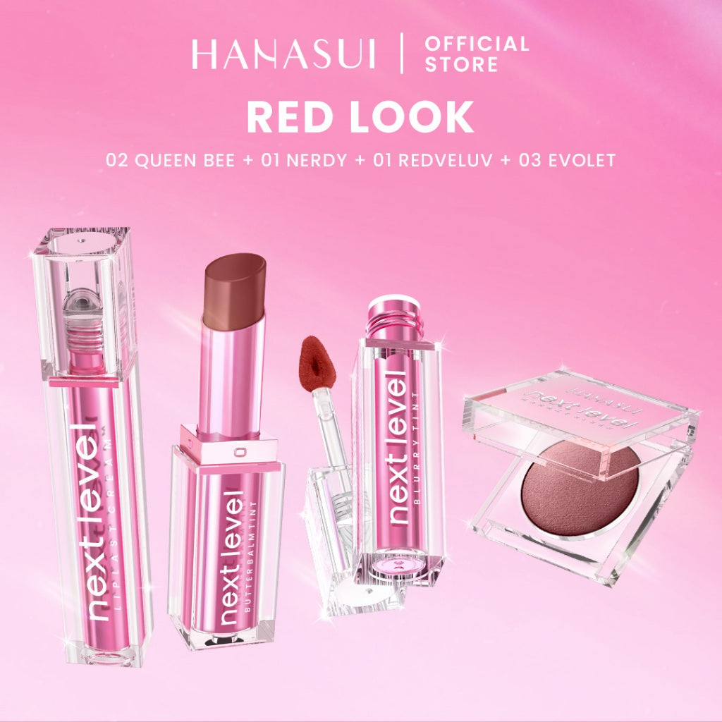 Hanasui Level Up Beauty Kit - Next Level Blurry Tint Bouncy Blush Butter Balm Liplast Cream Lip Tint Tahan Lama Velvet Finish Longlasting Bounce Tinted Balm Melembabkan Pigmented Matte Finish