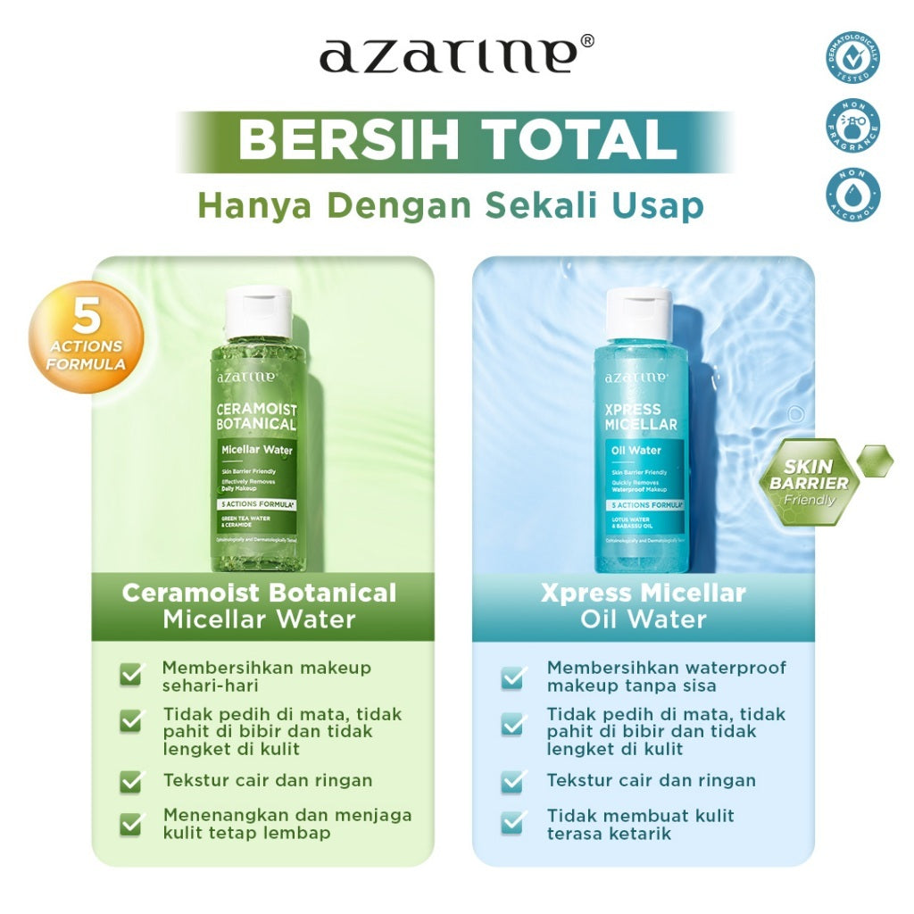 Azarine Micellar Water 90 ml Pembersih Wajah Daily Heavy Make Up Untuk Semua Jenis Kulit dengan Ceramide Make Up Remover