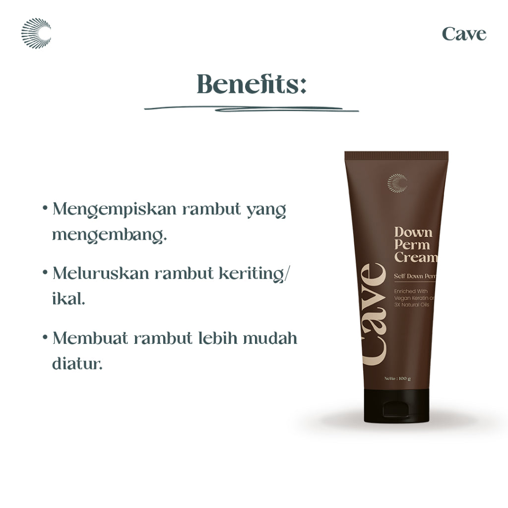 Cave Down Perm Cream 100 gr - Gel Down Penata dan Smooting untuk Styling Rambut Pria