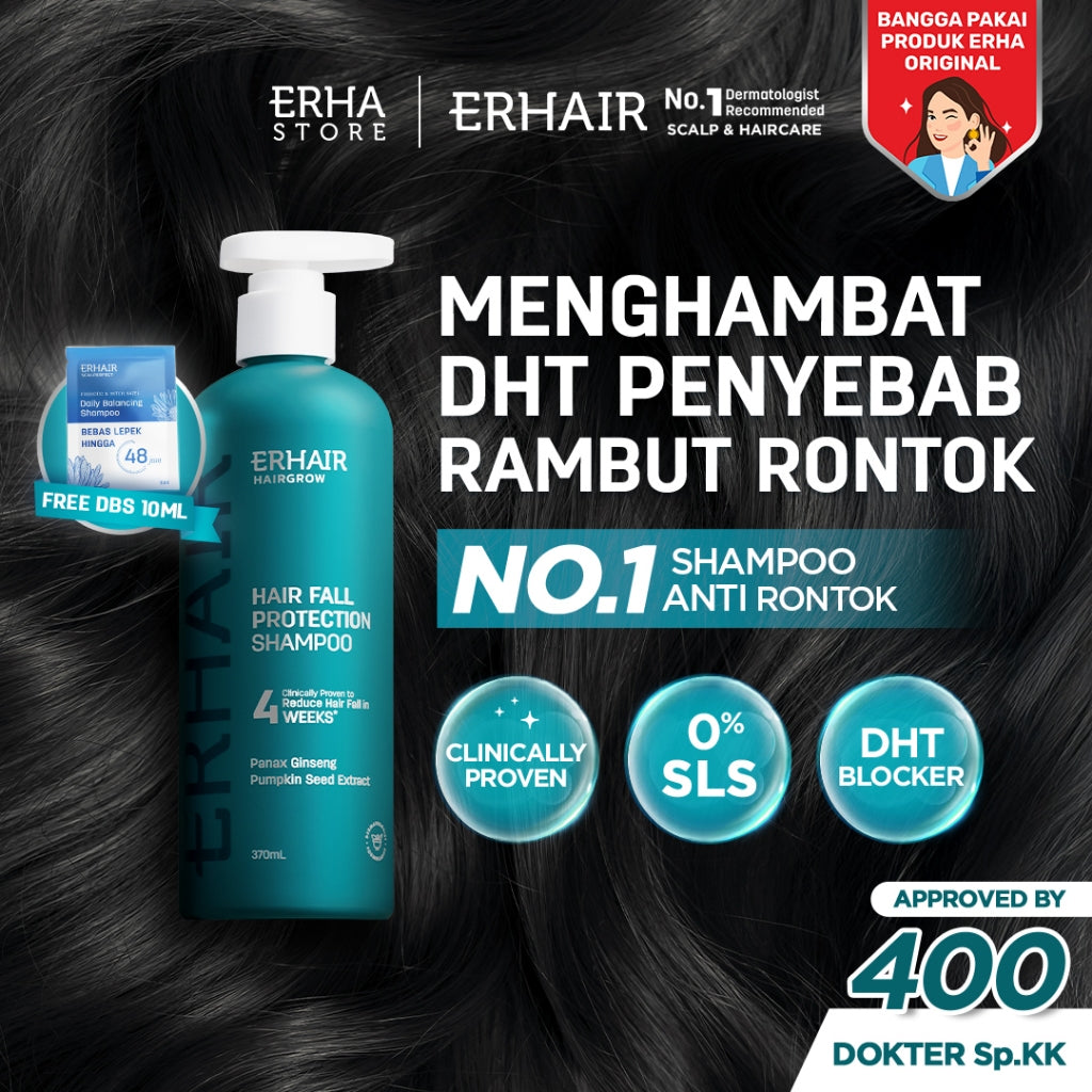 ERHAIR SET ANTI RONTOK Hairgrow Shampoo 370ml + Hair Tonic 60ml - Mencegah Rontok Hormonal | DHT Blocker | Panax Ginseng & Pumpkin Seed | Rekomendasi Ahli Dermatologi