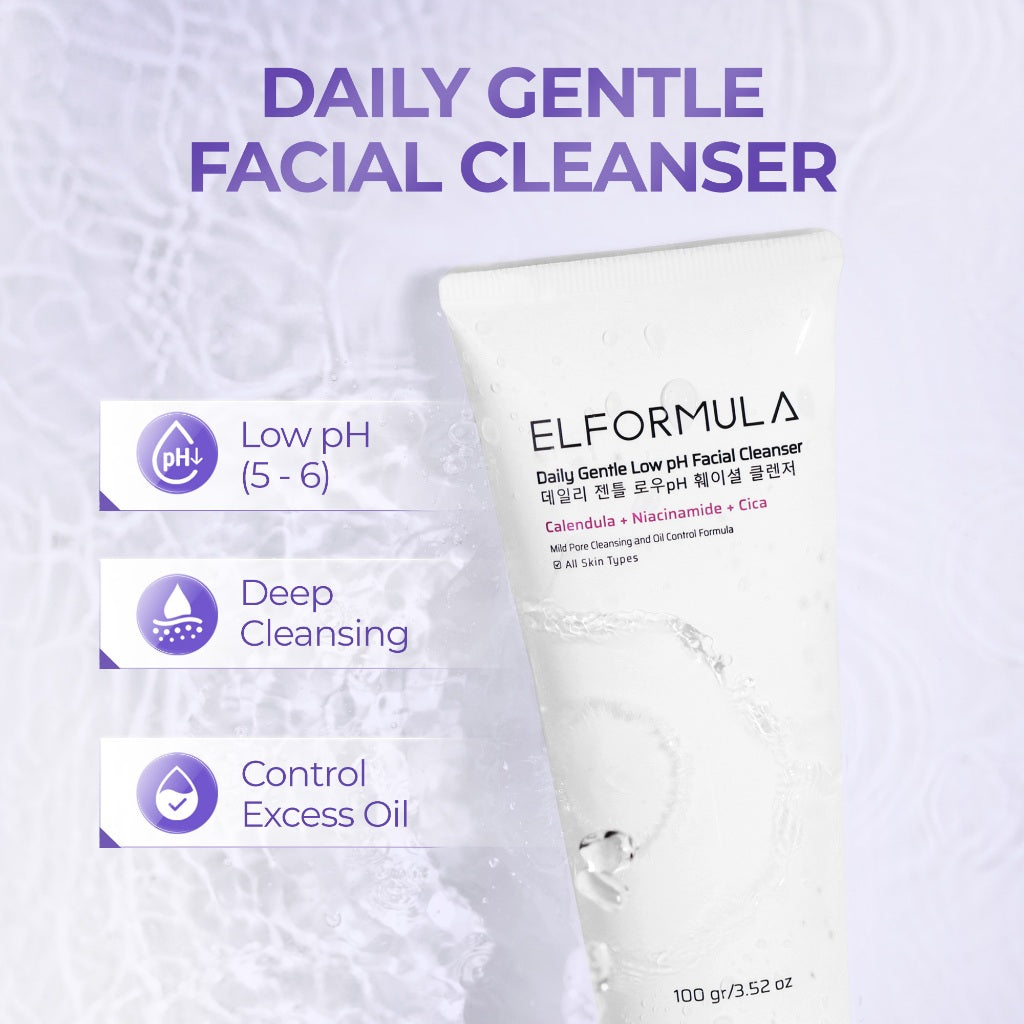 ELFORMULA Daily Gentle Low pH Facial Cleanser - Face Wash Facewash Sabun Cuci Muka Acne-Prone Kulit Berminyak Oil Control Pembersih Wajah Glowing Mencerahkan Melembabkan Wajah Niacinamide Calendula Cica