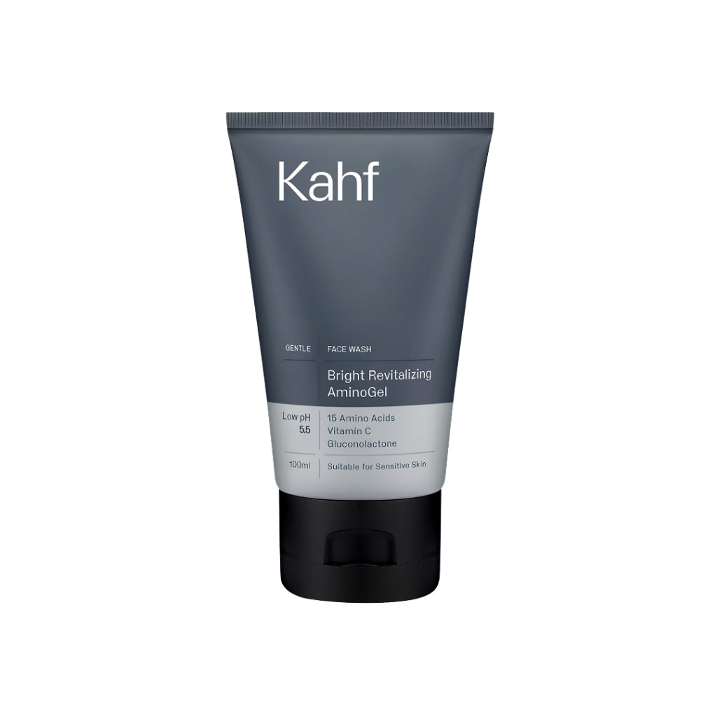 [NEW! BEBAS KUSAM TANPA BIKIN KERING] Kahf Bright Revitalizing Amino Gel Face Wash 100 ml – Sabun Cuci Muka Pria Kulit Sensitif untuk Mencerahkan Wajah dengan Vitamin C, Niacinamide, Gluconolactone, Panthenol – Gentle Cleanser Low pH for Daily Use