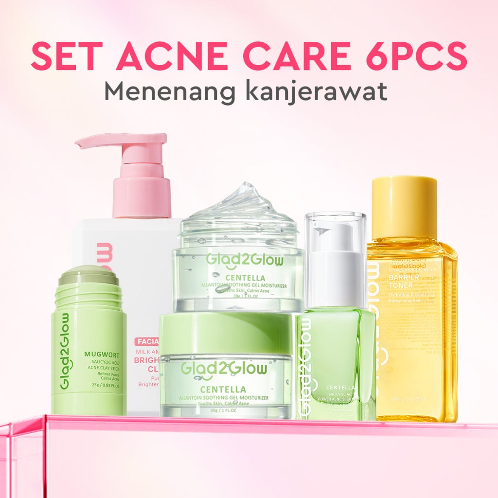 Glad2Glow Day&Night 6in1 Renew Set bundle -Milk cleanser+Brightening toner+Brightening Moisturizer+Cleanser+Brightening Serum+Retinol Serum+Retinol moisturizer Niacinamide Mencerahkan Wajah Mencerahkan Melembabkan Kulit skin skincare g2glow official store
