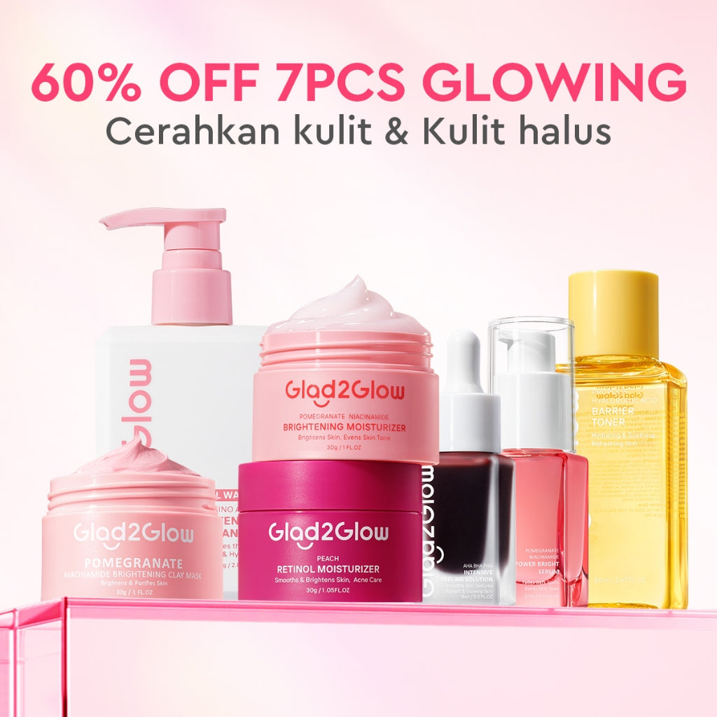 Glad2Glow Day&Night 6in1 Renew Set bundle -Milk cleanser+Brightening toner+Brightening Moisturizer+Cleanser+Brightening Serum+Retinol Serum+Retinol moisturizer Niacinamide Mencerahkan Wajah Mencerahkan Melembabkan Kulit skin skincare g2glow official store